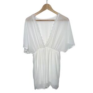 White Lace Trim V Neck Dress Fairy Kimono Style Size S